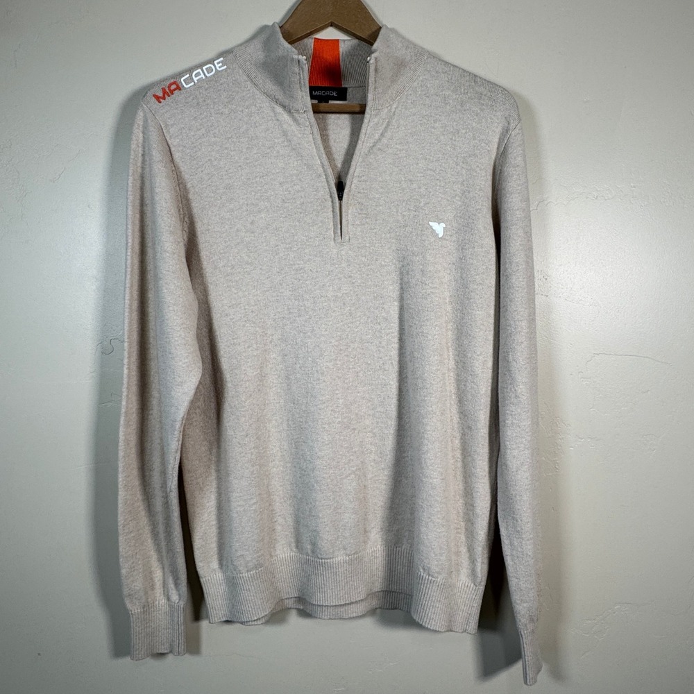 Macade Golf Bridge Merino Quarter Zip Mens Small Oatmeal Wool‎ & Cashmere Blend